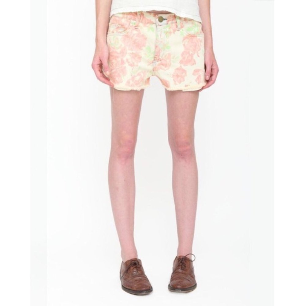 Current Elliott Boyfriend Relaxed Cut Off Denim Red Pink Rose Shorts
